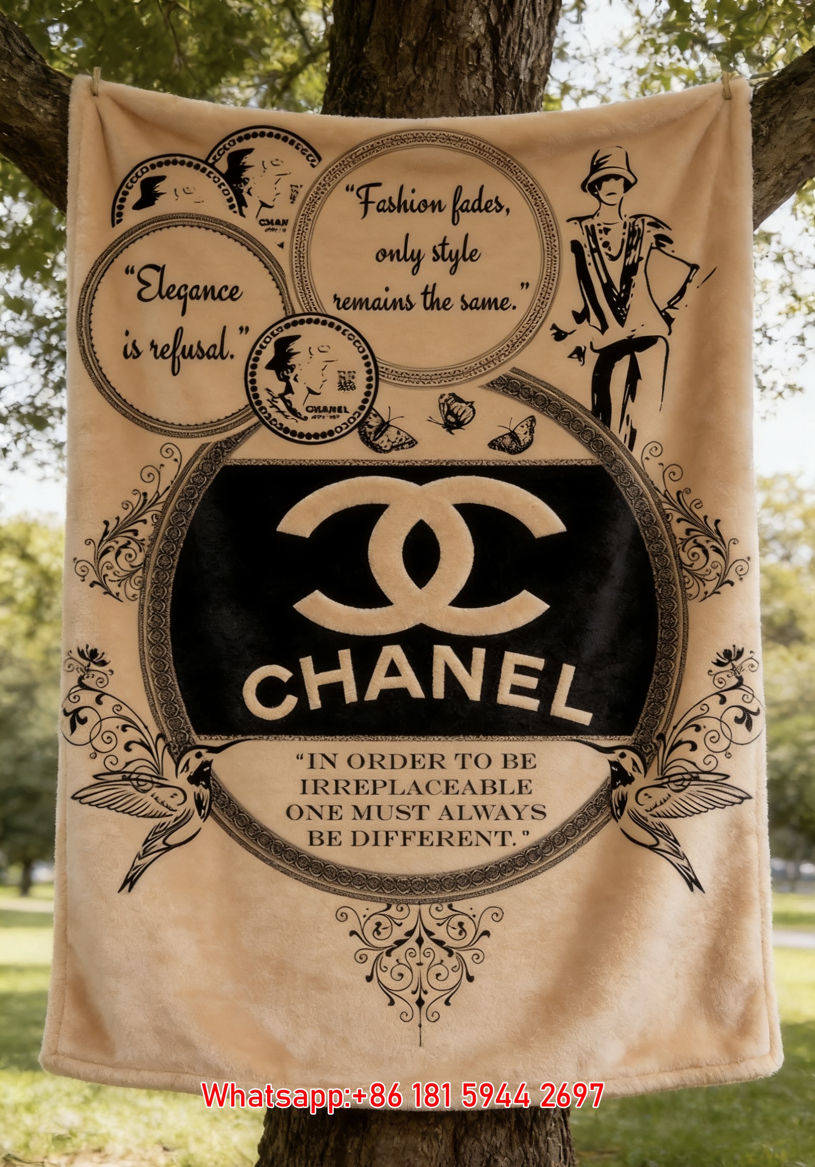 Chanel Vintage Quote CC Logo Flannel Throw Blanket IMG_6663